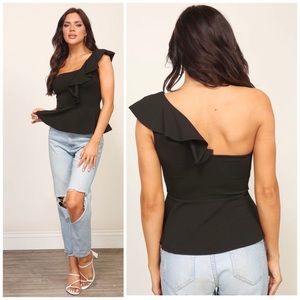 One shoulder ruffle detail top